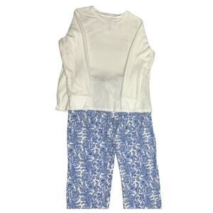 Croft & Barrow 4X Sleepwear Women 2 Piece Pajama Set Rib Top Blue Fleece Flannel
